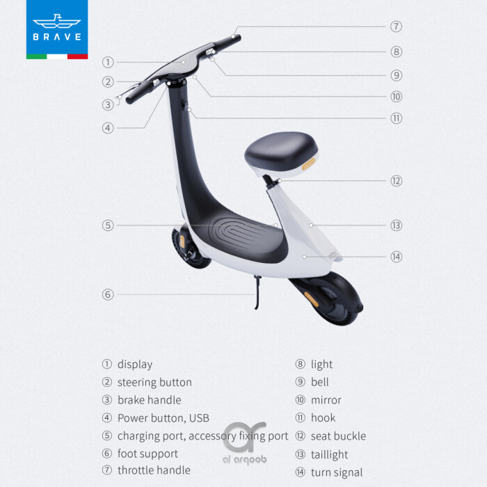 Brave Electric Scooter PRO With Dual Suspension And Full Twist Throttle, Max Speed 25Km/h And Range Upto 70Km On Single Charge | BES-PRO - White