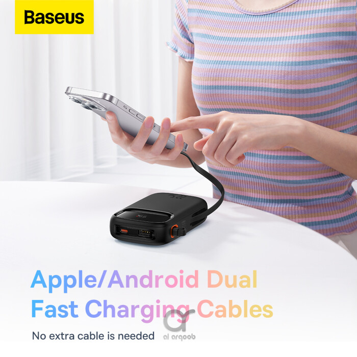 Baseus QPow2 20000mAh Digital Display Fast Charge Power Bank 22.5W With Built-in Dual-Cable Lightning And Type-C - BlackBaseus QPow2 20000mAh Digital Display Fast Charge Power Bank 22.5W With Built-in Dual-Cable Lightning And Type-C - Black