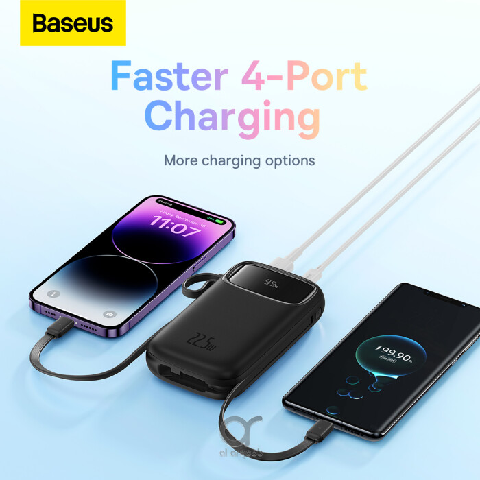 Baseus QPow2 20000mAh Digital Display Fast Charge Power Bank 22.5W With Built-in Dual-Cable Lightning And Type-C - Black