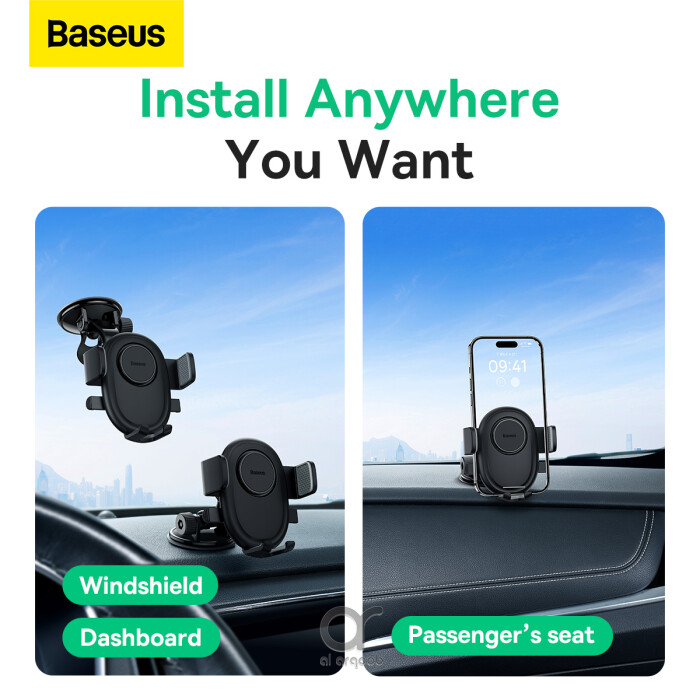 Baseus UltraControl Lite Series 2 in 1 Car Phone Holder | Auto Clamping Universal Car Phone Mount | Dashboard/Windshield Car Mount - Black
