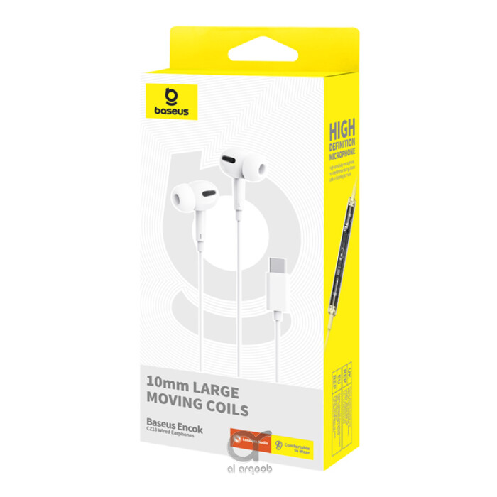 Baseus Encok CZ18 Type-C Wired Earphone, In-Ear Noise Isolation Headphone With Noiseless HD Mic - White