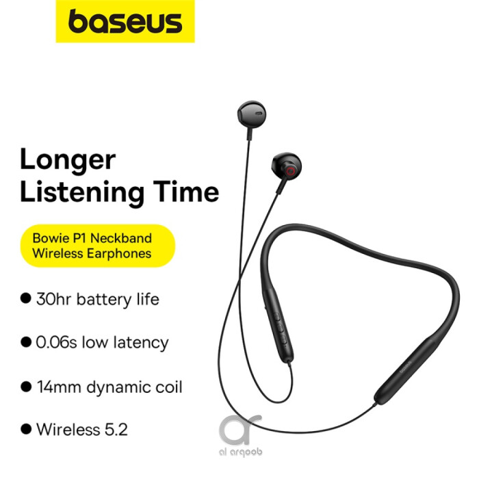 Baseus Bowie P1 Neckband Wireless Earphones - 30H Playtime, V5.2 Bluetooth Headphones, Magnetic In-Ear Earbuds, IPX5 Waterproof - Black