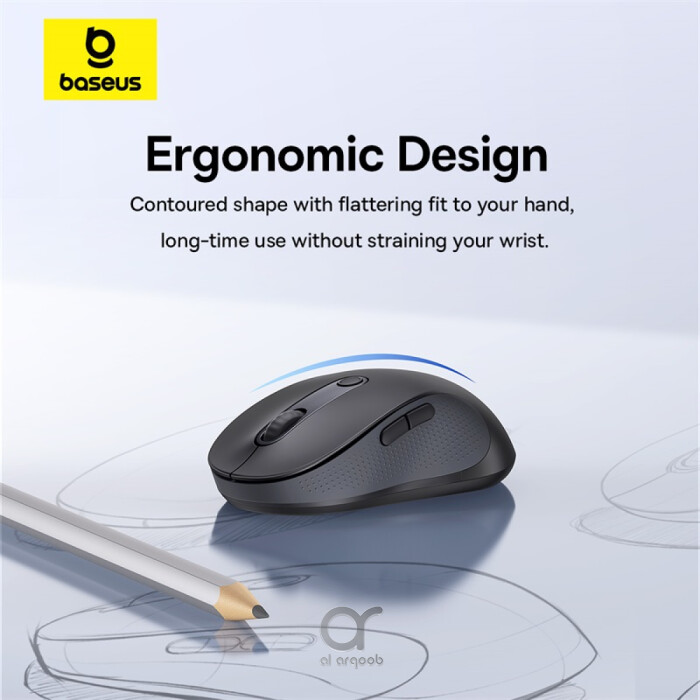 Baseus F02 Ergonomic Dual-Mode Wireless Mouse | Bluetooth 5.2 and 2.4Ghz Connectivity, Silent Buttons, 5 DPI Modes - With Battery - Black