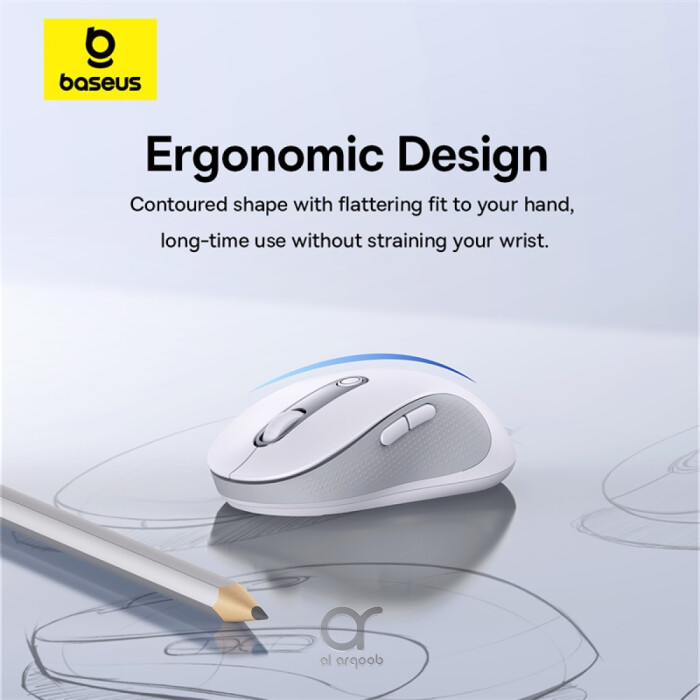 Baseus F02 Ergonomic Dual-Mode Wireless Mouse | Bluetooth 5.2 and 2.4Ghz Connectivity, Silent Buttons, 5 DPI Modes - With Battery - White