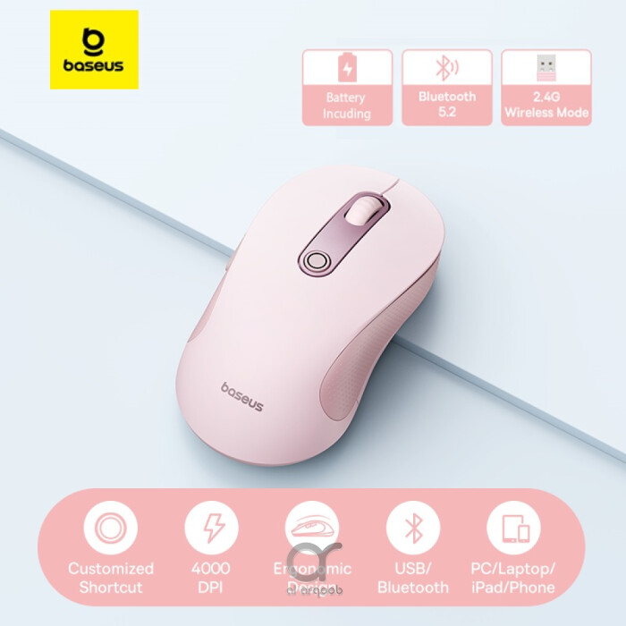 Baseus F02 Ergonomic Dual-Mode Wireless Mouse | Bluetooth 5.2 and 2.4Ghz Connectivity, Silent Buttons, 5 DPI Modes