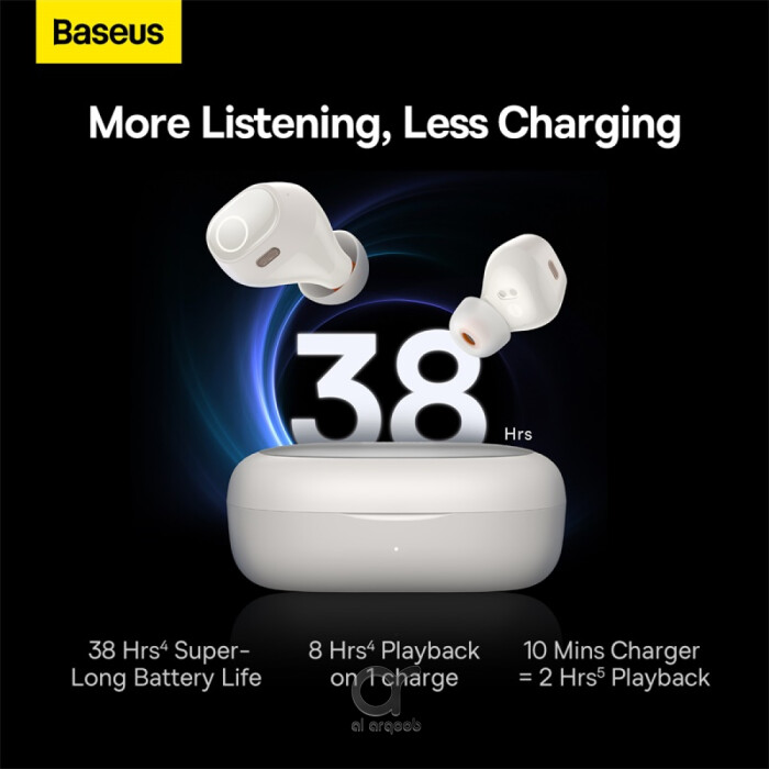 Baseus Bowie WM03 True Wireless Earphones - 38H Playtime, Bluetooth 5.3, Ultra-Low Latency, Fast Charging Case, Immersive Audio - White