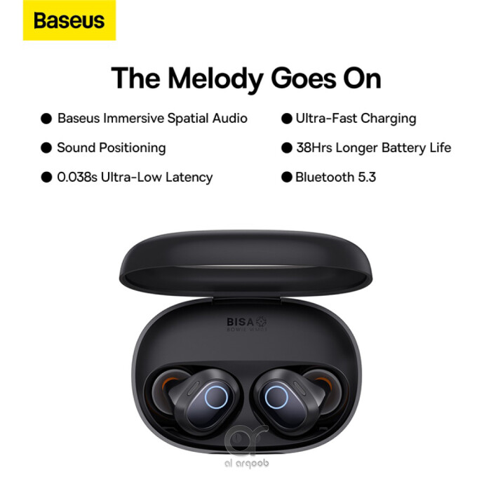 Baseus Bowie WM03 True Wireless Earphones - 38H Playtime, Bluetooth 5.3, Ultra-Low Latency, Fast Charging Case, Immersive Audio - Black