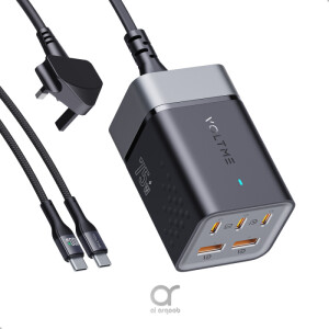 Voltme VITO Go 75W EzTravel 5 in 1 Desktop Charger, 1.8M Power Cable with UK Plug | 3 Type-C, 2 USB-A Port (100W 5A USB-C to C Cable 1.2M included) - Black