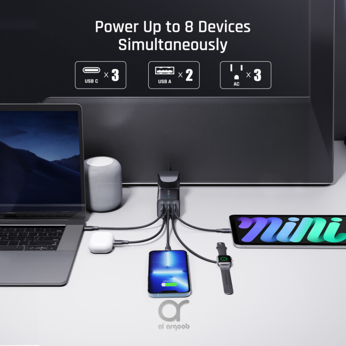 Voltme VITO Go 75W GaN3 EzTravel 6 in 1 Power Strip Charger, 1.8M AC Cord with UK Plug | 3 Type-C, 2 USB-A Port  + 1 AC (100W 5A USB-C to C Cable 1.2M included) - Black