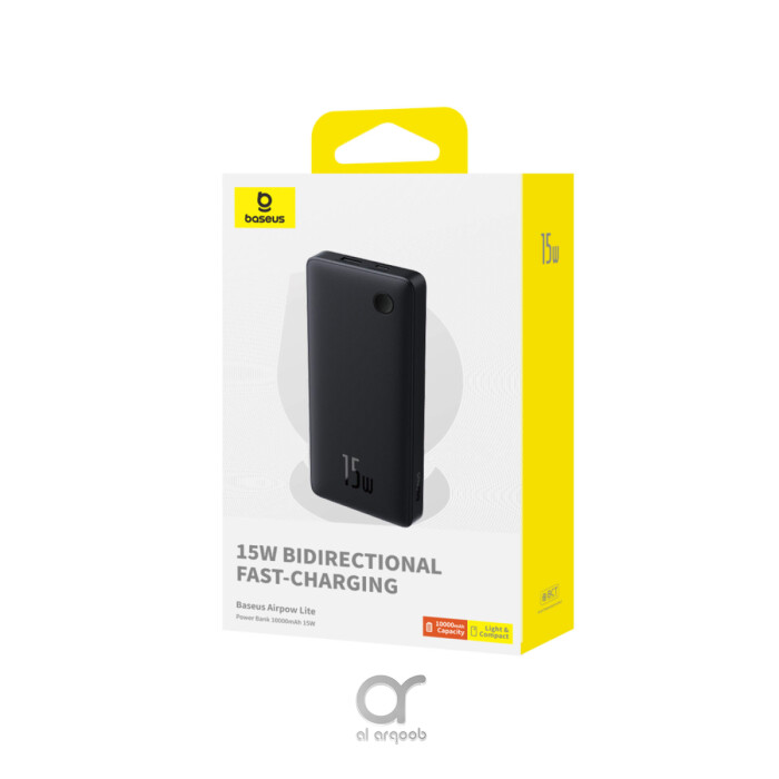  Baseus Airpow Lite 10000mAh Fast Charge Power Bank 15W With Type-C and USB-A Port - Black