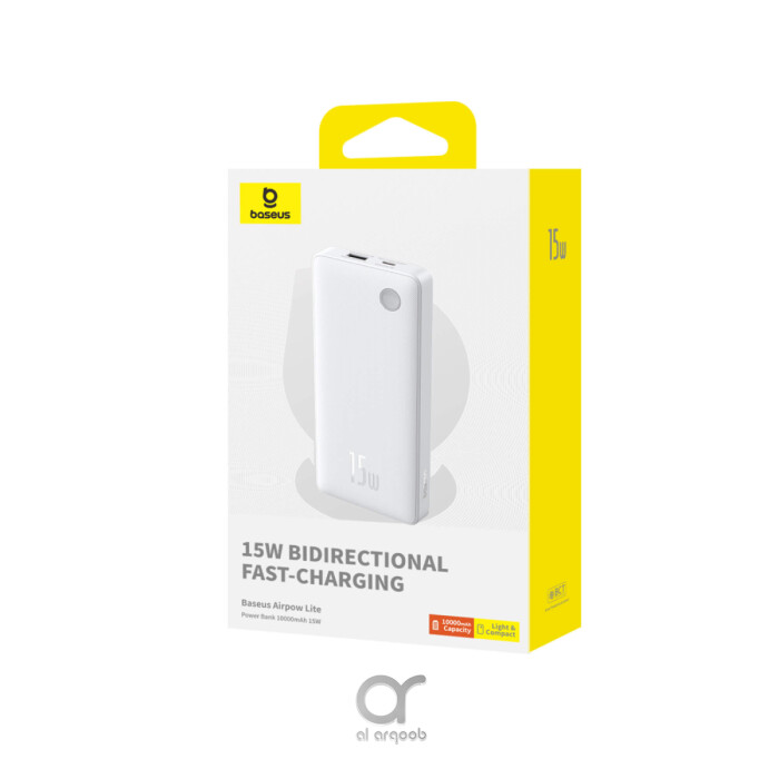  Baseus Airpow Lite 10000mAh Fast Charge Power Bank 15W With Type-C and USB-A Port - White