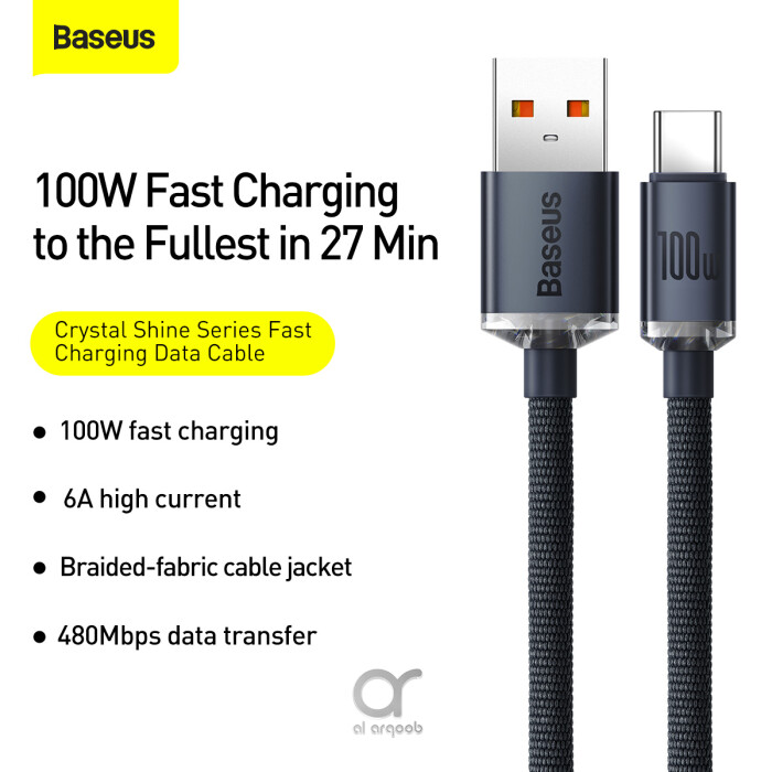 Baseus Crystal Shine Series Cable USB-A to Type-C Fast Charge Data Cable 100W 5A 1.2M - Black