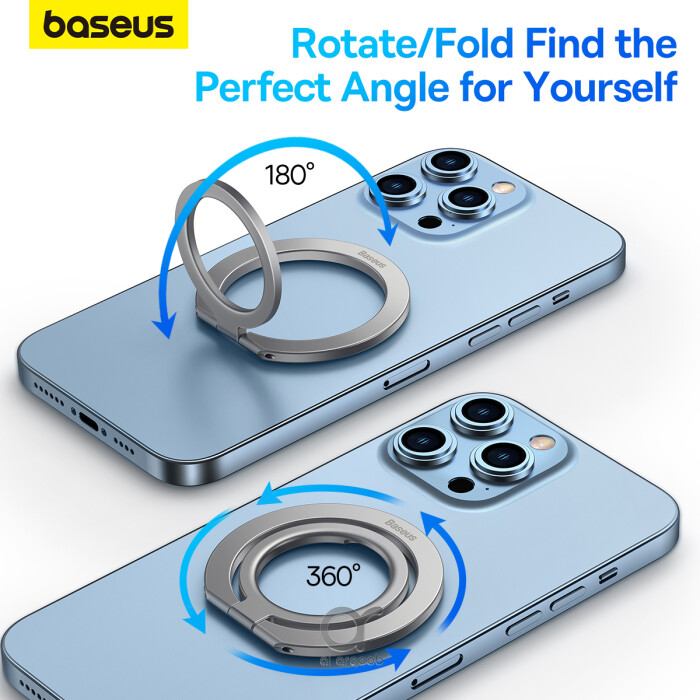 Baseus Halo Series  Foldable Metal Ring Stand | 360° Rotation Magnetic Ring Holder & Stand for All Phones - Grey