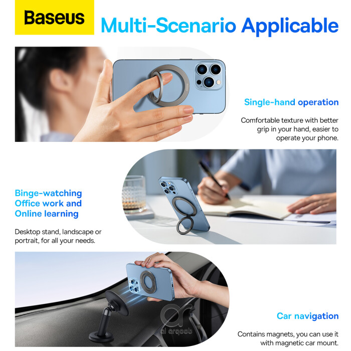 Baseus Halo Series  Foldable Metal Ring Stand | 360° Rotation Magnetic Ring Holder & Stand for All Phones - Grey