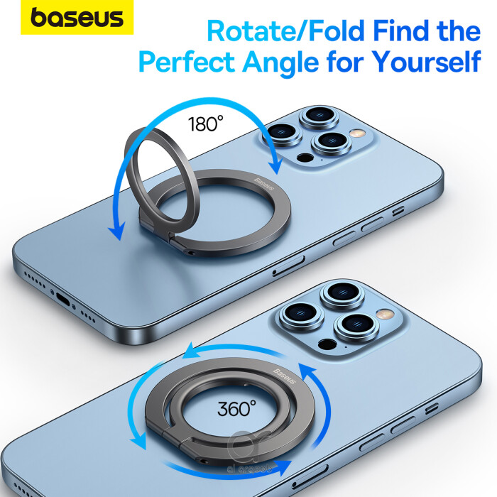 Baseus Halo Series  Foldable Metal Ring Stand | 360° Rotation Magnetic Ring Holder & Stand for All Phones - Grey