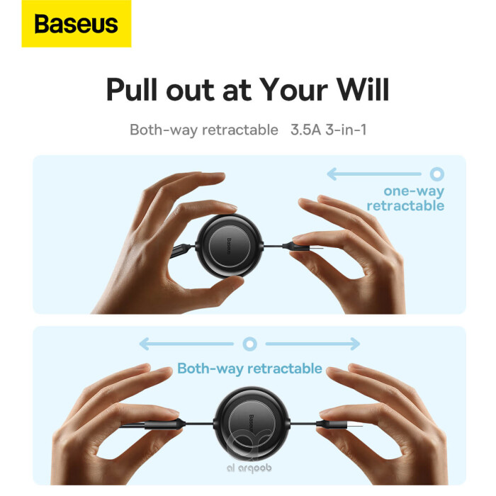 Baseus Bright Mirror 2 Series Retractable Cable | 3 in 1 Fast Charging Data Cable | USB-A to Type-C + Lightning + Micro | 3.5A | 1.1M - Black