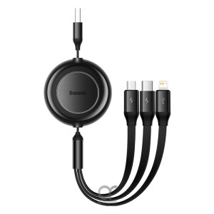 Baseus Bright Mirror 2 Series Retractable Cable | 3 in 1 Fast Charging Data Cable | USB-A to Type-C + Lightning + Micro | 3.5A | 1.1M - Black