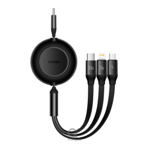 Baseus Bright Mirror 2 Series Retractable Cable | 100W 3 in 1 Fast Charging Data Cable | Type-C to Type-C + Lightning + Micro 1.1M - Black