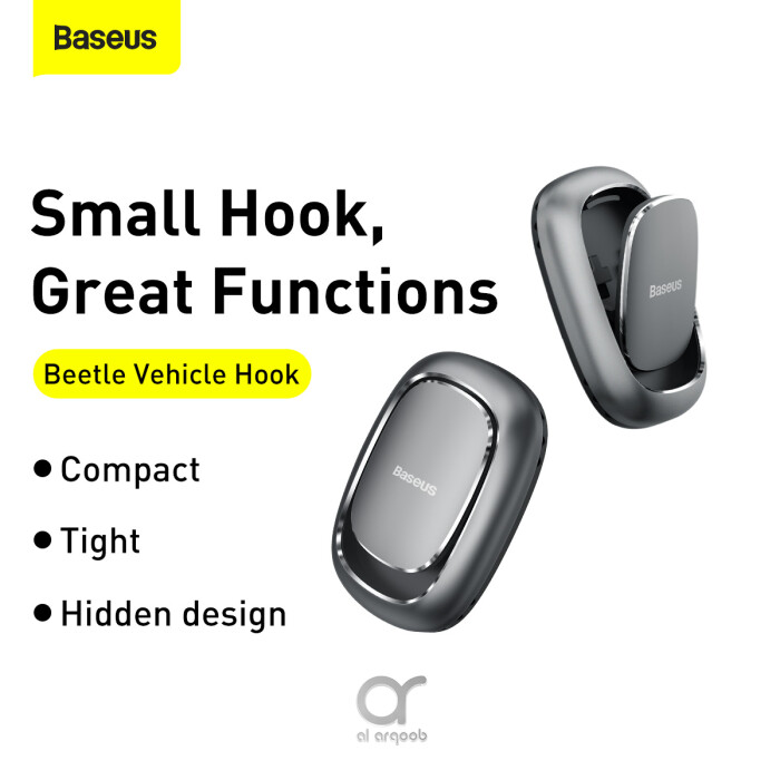 Baseus Beetle Car Hook 2Pcs For Key Chain Hanger, USB Cable Organizer, Headphone Cable Winder - Dark Grey