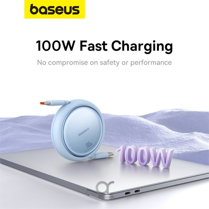 Baseus 100W Free2 Draw Mini Both-Way Retractable Type C to Type C Fast Charging Data Cable 1M - Blue