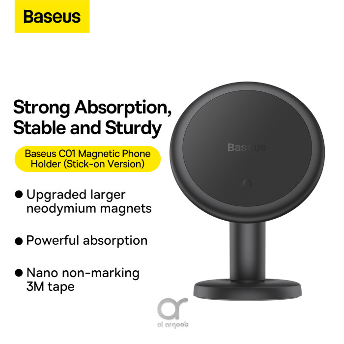 Baseus C01 Magnetic Car Phone Holder for Dashboard | 360° Rotation Phone Mount With Ultra Strong Neodymium Magnets & Cable Clip on Back - Black