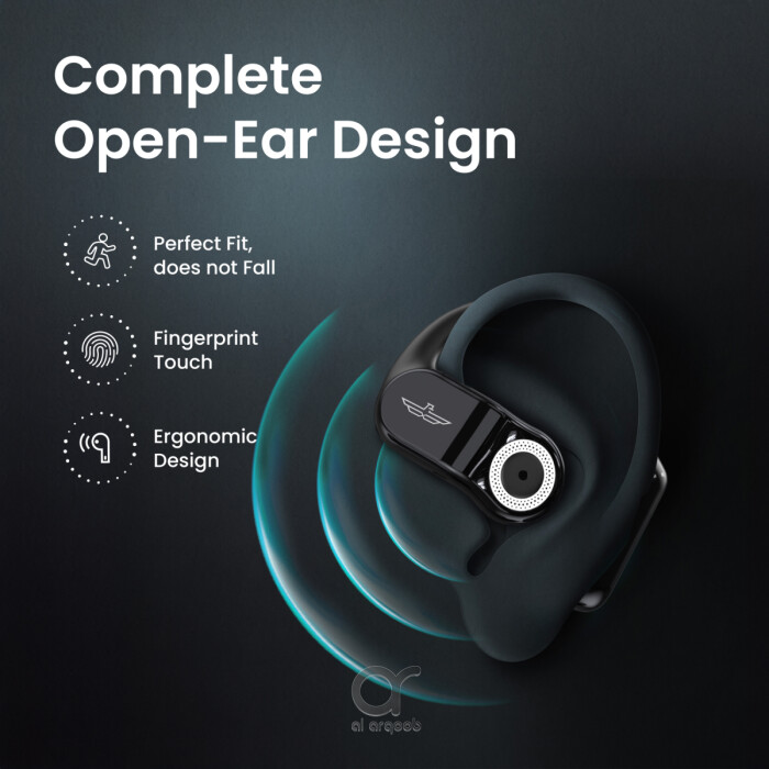 Brave Sport Fit 1 Open Ear TWS Earbuds - 24H Playtime, Bluetooth 5.4, Dual Dynamic Drivers, Air Conduction Tech,  Intelligent Touch Control - Black