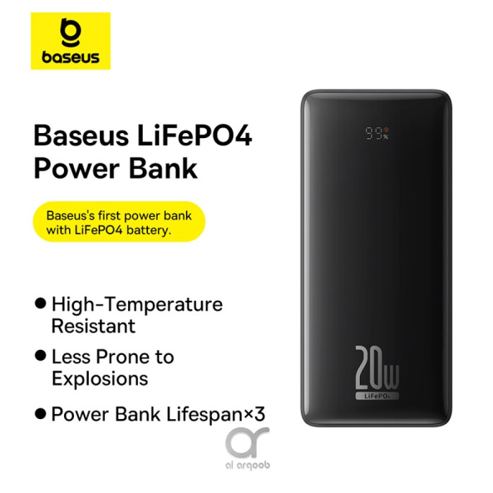 P10071000113-00	Baseus LiFePO4 18400mAh Digital Display Fast Charging Power Bank 20W PD | 2 USB-A + Type-C + Micro Port - Black