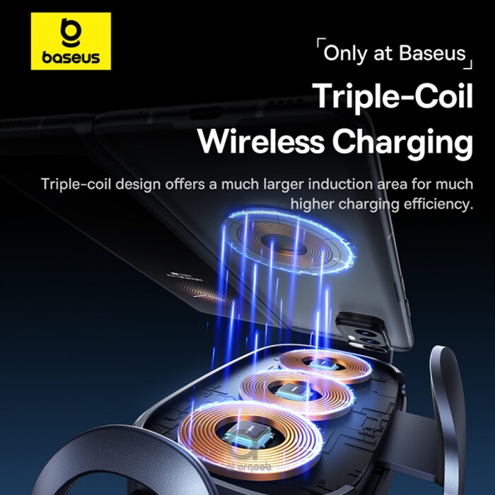 Baseus LightChaser Series 15W Triple Coil Qi Wireless Car Charger - Magsafe Fast Charger Car Mount, Air Vent Holder - Black