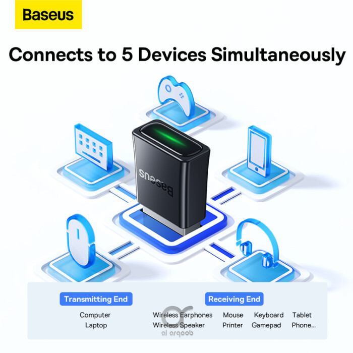 Baseus BA07 Mini Bluetooth Adapter for PC, USB 5.3 Wireless Bluetooth Dongle Receiver - Black