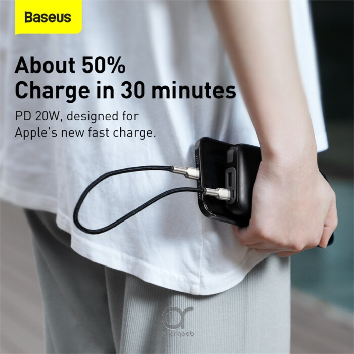 Baseus Cafule Series Type-C to Lightning Cable - 20W PD Fast Charge & 480Mbps High-Speed Data Transfer, Nylon Braided, 25CM - Black