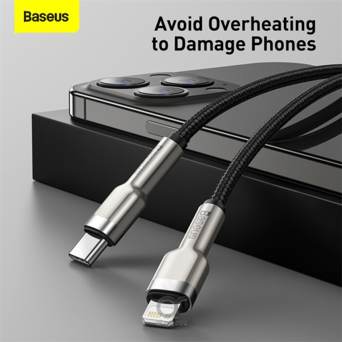 Baseus Cafule Series Type-C to Lightning Cable - 20W PD Fast Charge & 480Mbps High-Speed Data Transfer, Nylon Braided, 25CM - Black