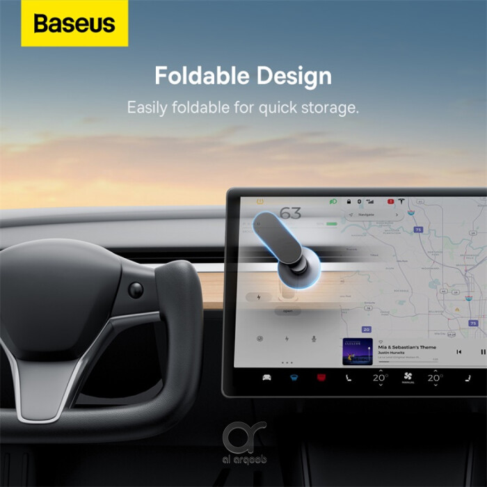 Baseus T-Space Series Magnetic Car Phone Holder - 360° Rotation, Foldable Metal Mount for Dashboard & Center Console, Universal Fit - Silver