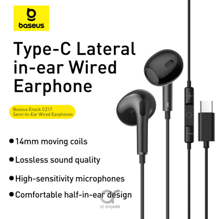 Baseus Encok CZ17 Type-C Wired Earphones | Semi-In-Ear Headphones With Mic - Black