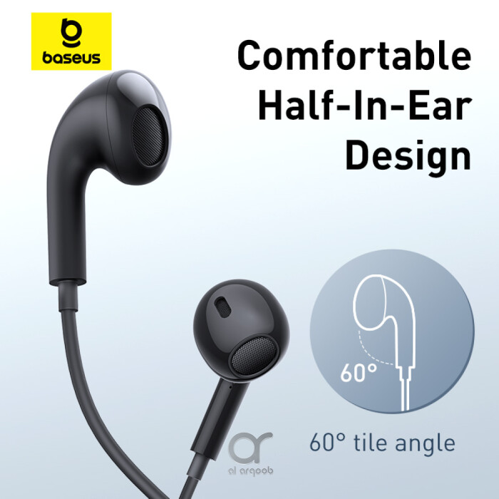 Baseus Encok CZ17 Type-C Wired Earphones | Semi-In-Ear Headphones With Mic - Black