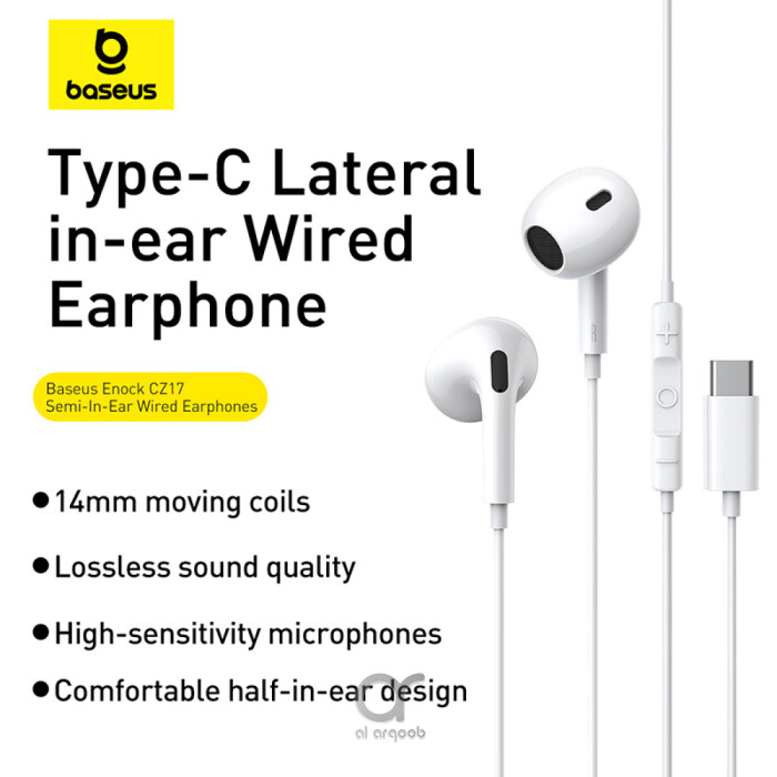 Baseus Encok CZ17 Type-C Wired Earphones | Semi-In-Ear Headphones With Mic - White