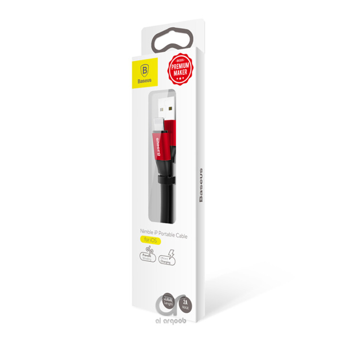 Baseus Nimble USB-A to Lightning Flat Cable -Ultra-Portable Charging Cable 23CM - Black+Red