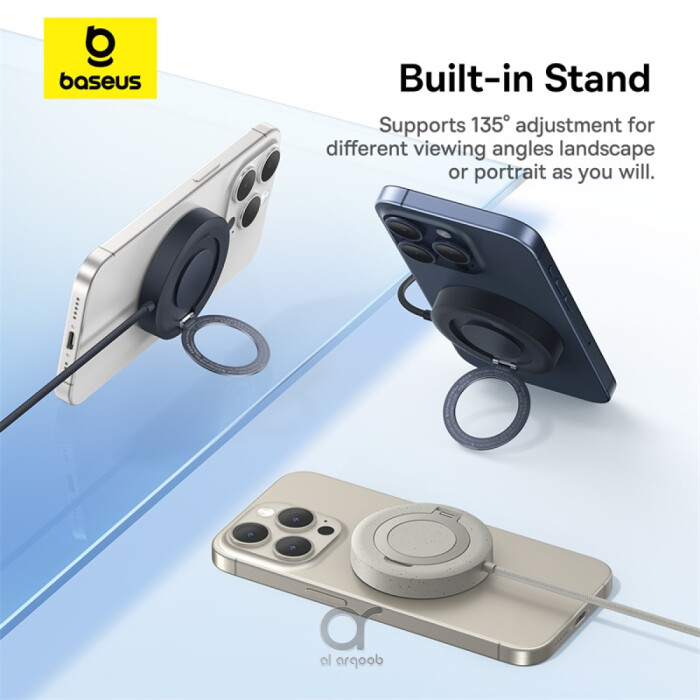 Baseus Simple Mini4 Magnetic Qi2 15W Wireless Charging Stand - 135° Adjustable With Built-In 1M Type-C Cable - Black - Black