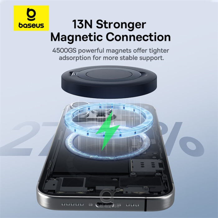 Baseus Simple Mini4 Magnetic Qi2 15W Wireless Charging Stand - 135° Adjustable With Built-In 1M Type-C Cable - Black - Black