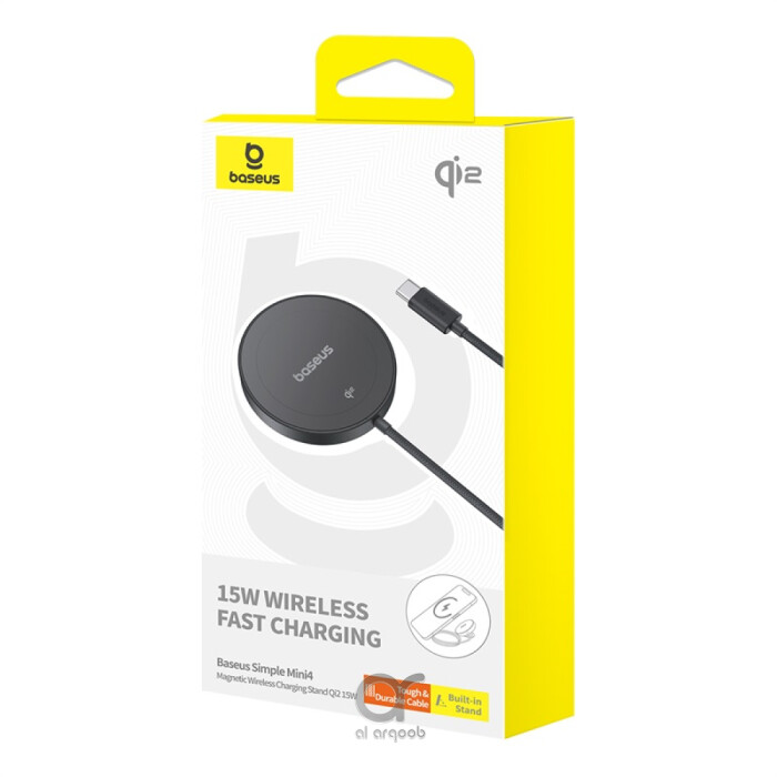 Baseus Simple Mini4 Magnetic Qi2 15W Wireless Charging Stand - 135° Adjustable With Built-In 1M Type-C Cable - Black - Black