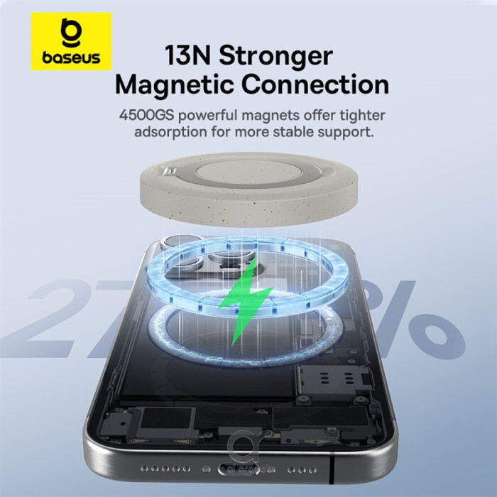 Baseus Simple Mini4 Magnetic Qi2 15W Wireless Charging Stand - 135° Adjustable With Built-In 1M Type-C Cable - Black - Titanium Gold