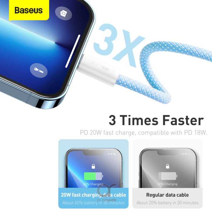 Baseus Dynamic Series Type-C to Lightning Cable - 20W PD Fast Charging & 480Mbps Data Transfer, Nylon Braided 2M - Blue