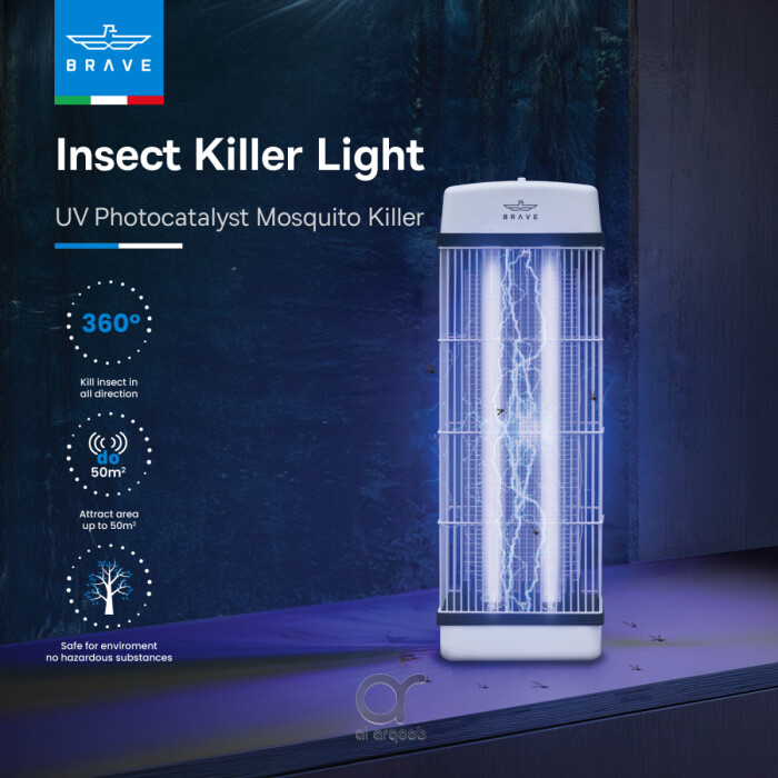 BRAVE Indoor Bug Zapper - 40W Electric Insect, Fly & Mosquito Killer with 360° UV Light Trap, 2500V High-Powered Mosquito Lamp for Home, Patio, Outdoor - White