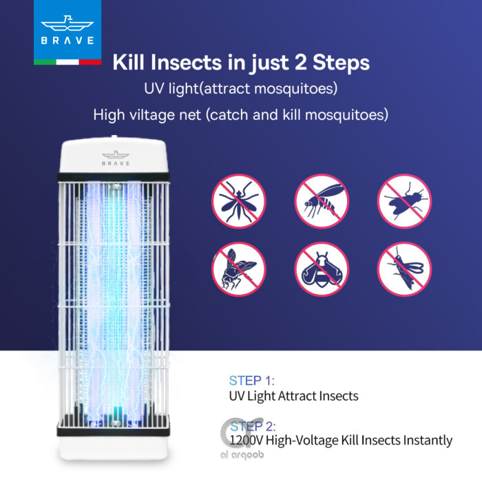 BRAVE Indoor Bug Zapper - 40W Electric Insect, Fly & Mosquito Killer with 360° UV Light Trap, 2500V High-Powered Mosquito Lamp for Home, Patio, Outdoor - White