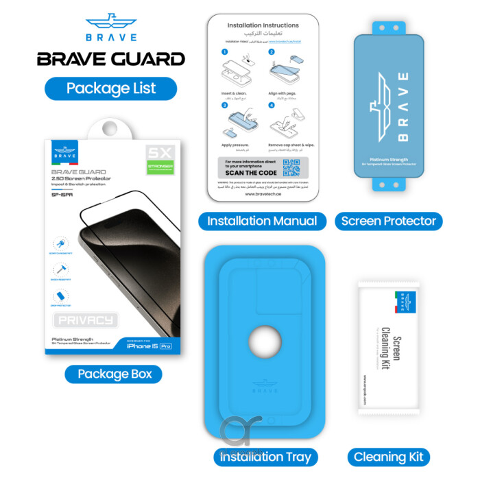 BRAVE Premium Crystal Clear Screen Protector for iPhone 15 Pro - 2.5D Curved Black Edges, 9H Tempered Glass, Easy Installation Tray, Bubble-Free, Scratch Resistant - Clear