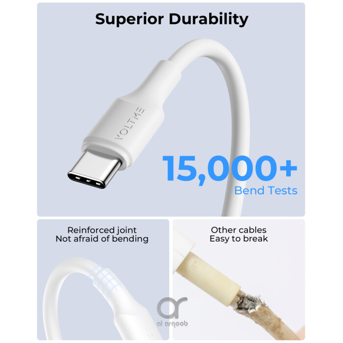 Voltme Powerlink EDC Series USB-A to Type-C Cable 60W PD Super Fast Charging, 480Mbps Data Transfer, 3A, 1.2M - White