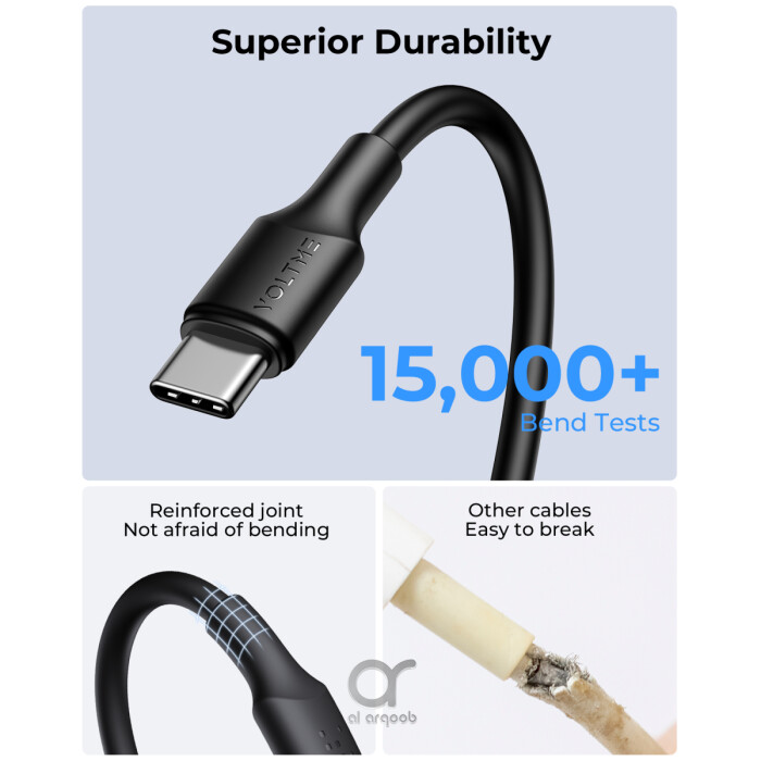 Voltme Powerlink EDC Series USB-A to Type-C Cable 60W PD Super Fast Charging, 480Mbps Data Transfer, 3A, 2M - Black