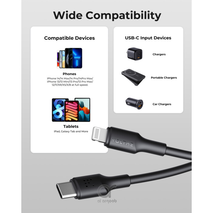 Voltme Powerlink EDC Series Type-C To Lightning Cable - 30W PD Super Fast Charging, 480Mbps Data Transfer, 3A, 3M - Black