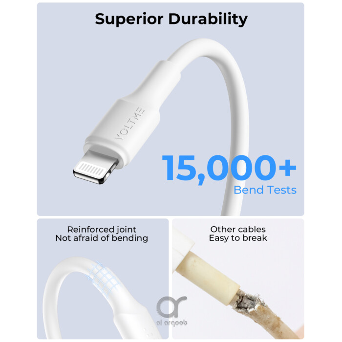 Voltme Powerlink EDC Series USB A to Lightning Cable - 12W Fast Charging, 480Mbps Data Transfer, 2.4A, 1.2M - White