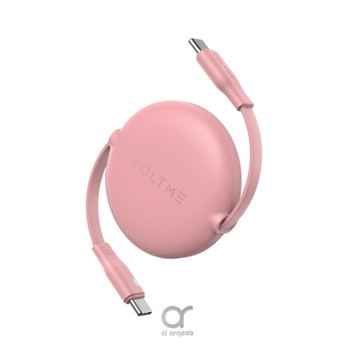 Voltme Powerlink YoYo Retractable Type-C to Type-C Cable - 60W PD 3.0 Super Fast Charging, Dual-Way, 3A, 1M - Pink