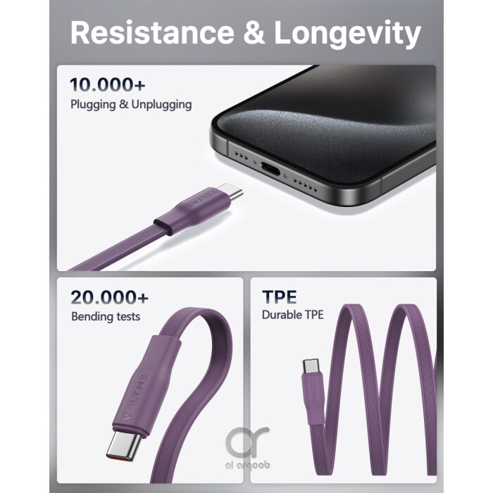 Voltme Powerlink YoYo Retractable Type-C to Type-C Cable - 60W PD 3.0 Super Fast Charging, Dual-Way, 3A, 1M - Purple